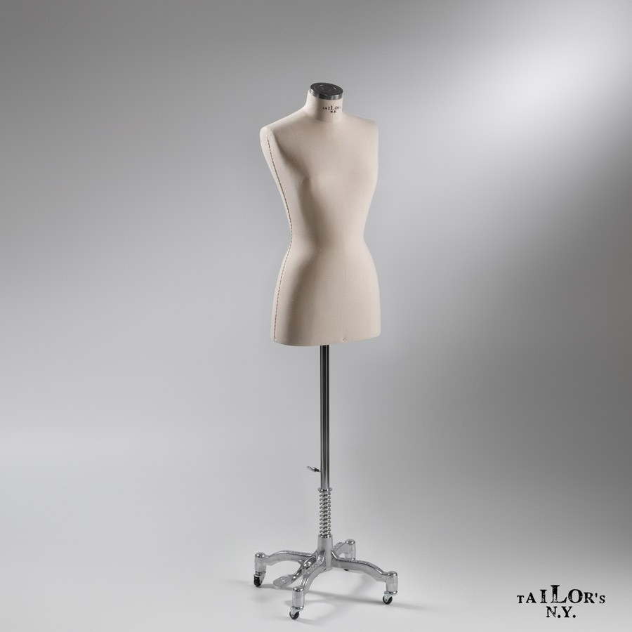 Busto donna sartoriale Tailor's NY Classic rivestito in tessuto con base americana e tappo collo in alluminio brillantato