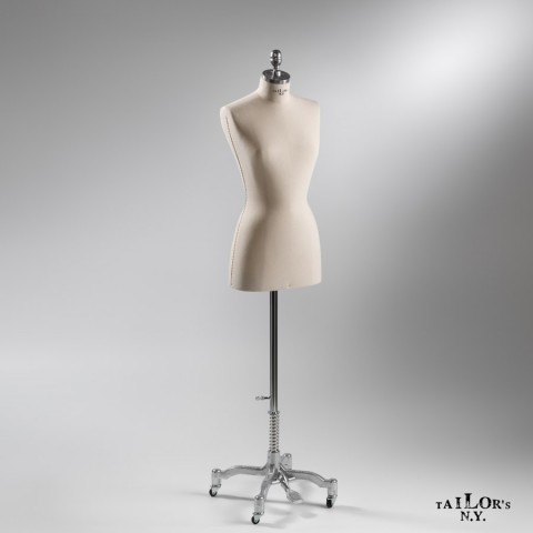 Busto donna sartoriale Tailor's NY Classic rivestito in tessuto con base americana e pomello in alluminio
