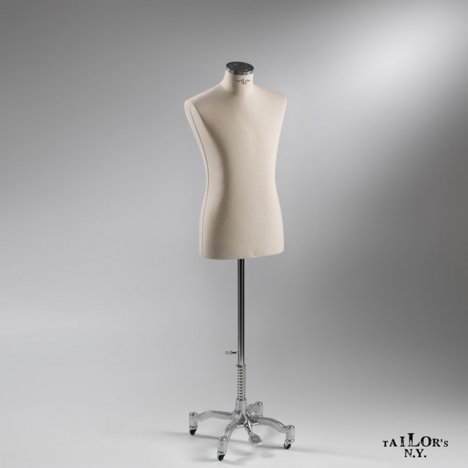 Busto uomo sartoriale Tailor's NY Classic rivestito in tessuto con base americana e tappo collo in alluminio brillantato